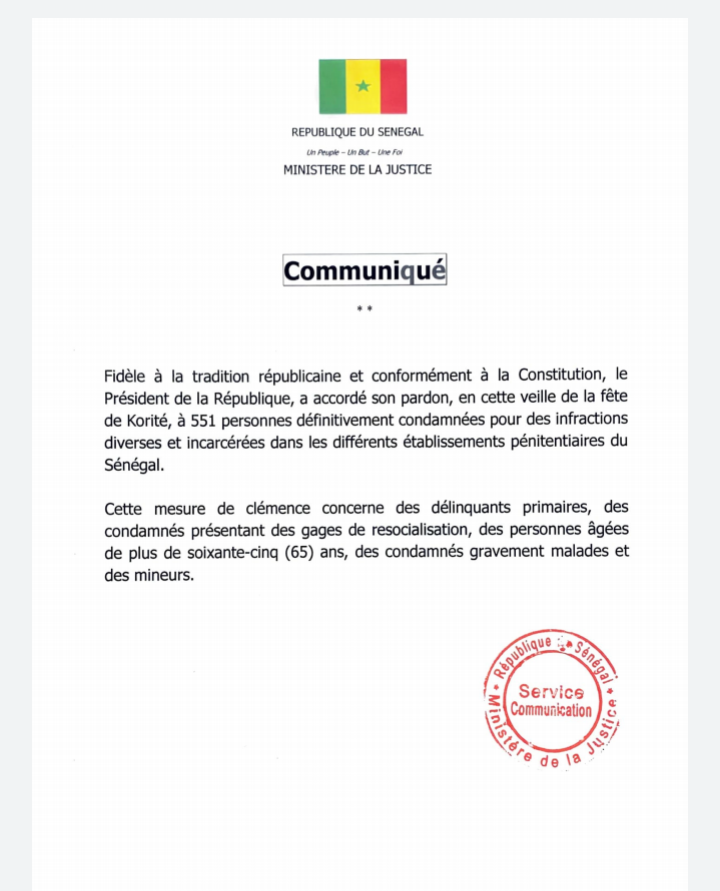 Korité 2021: 551 détenus graciés par le chef de l’Etat