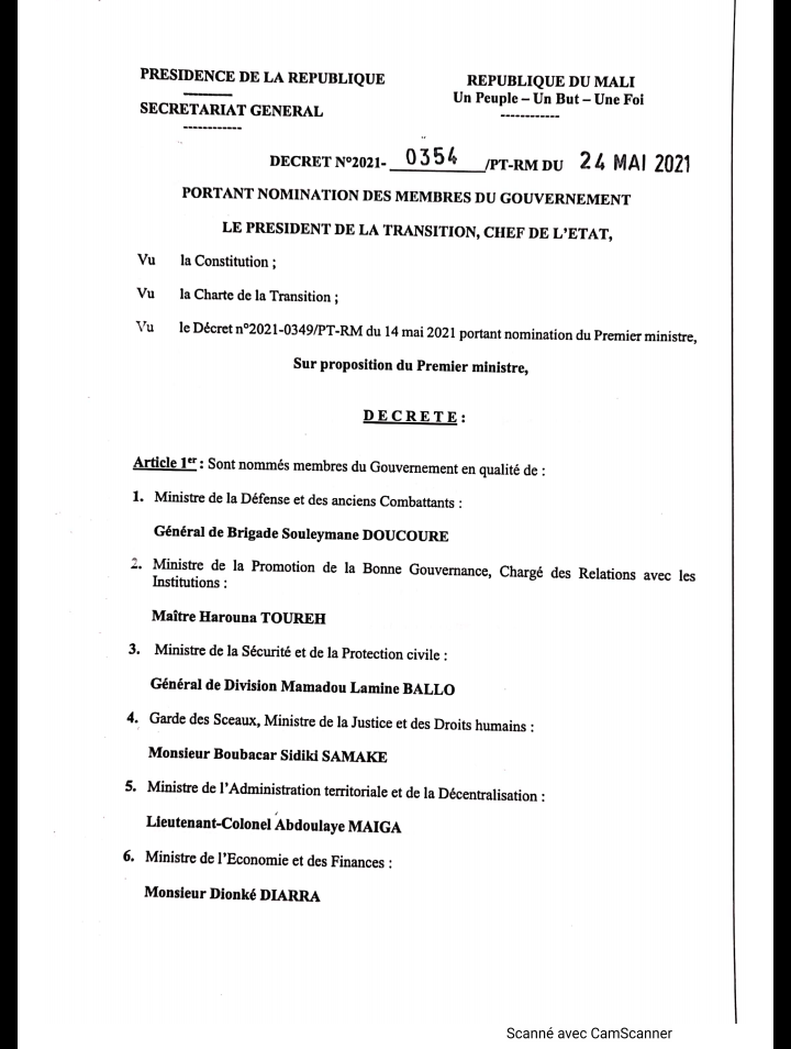 Mali: formation d'un nouveau gouvernement composé de 25 ministres