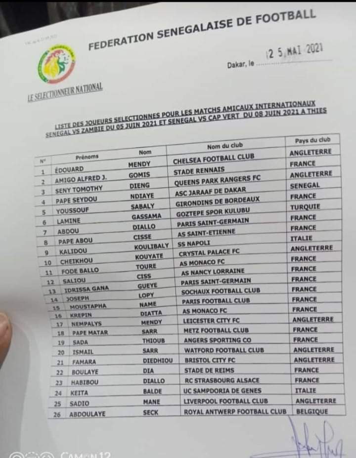 Matchs amicaux du mois de juin: 26 "Lions" convoqués...Pape Seydou Ndiaye revient, Sima absent !