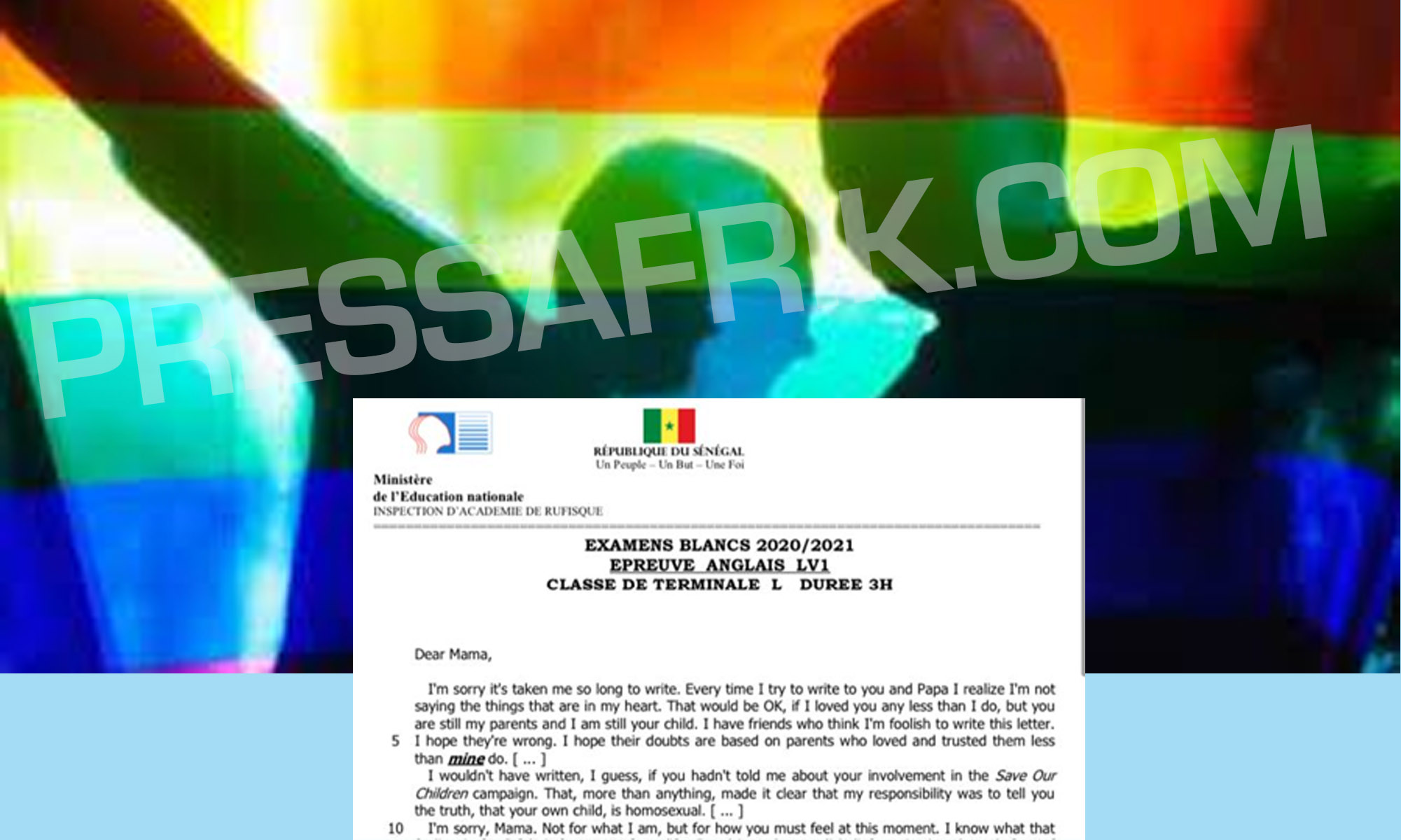 L'IA Rufisque dissimule un sondage scandaleux sur l'acceptation de l'homosexualité dans l'épreuve Anglais de l'examen blanc