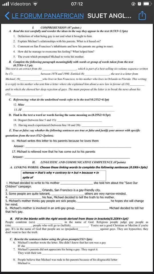 L'IA Rufisque dissimule un sondage scandaleux sur l'acceptation de l'homosexualité dans l'épreuve Anglais de l'examen blanc