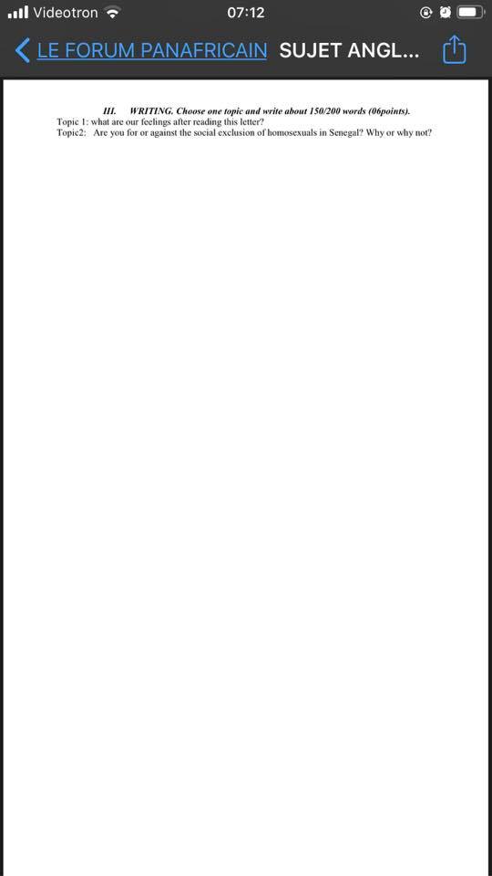 L'IA Rufisque dissimule un sondage scandaleux sur l'acceptation de l'homosexualité dans l'épreuve Anglais de l'examen blanc