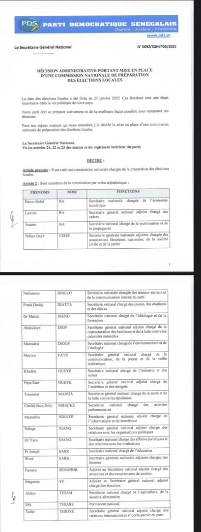 Préparation des élections locales 2022 : Le Pds met en place une Commission nationale (Document)