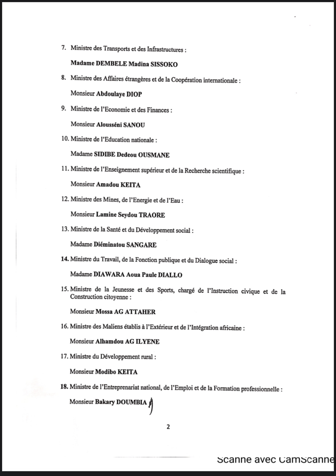 La liste du nouveau Gouvernement du Mali avec 25 ministres