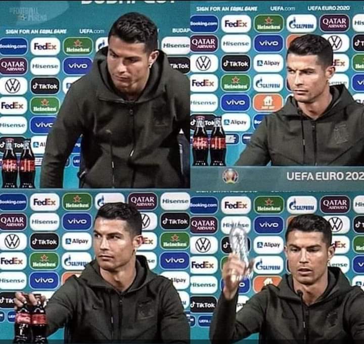 Euro: CR7 fait perdre 4 milliards de dollars au géant Coca-Cola en enlevant ses deux bouteilles en conférence de presse