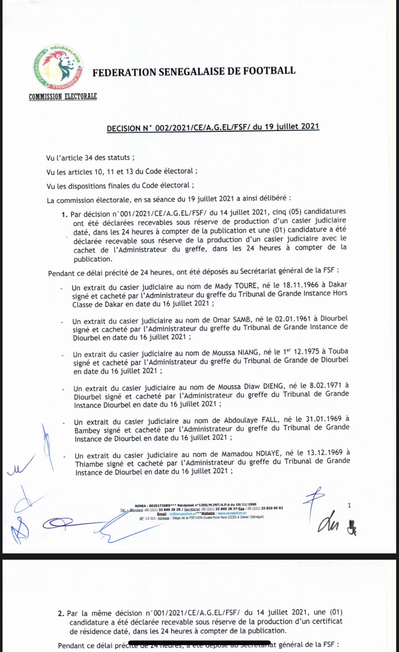 Présidence fédération de football sénégalais : 5 candidatures déclarées recevables (Document)