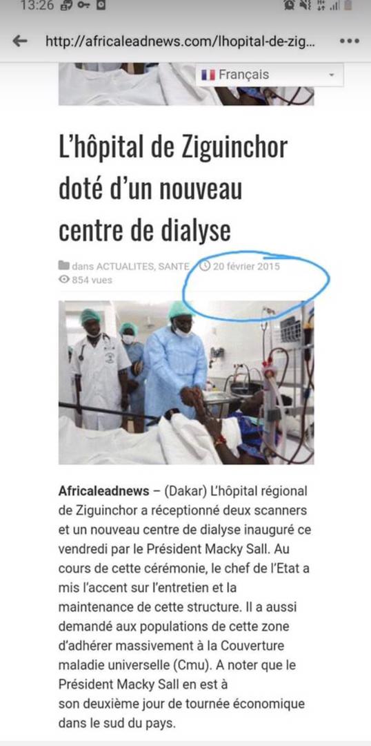 Macky Sall en train de serrer la main d'une malade de covid-19 : Faux !!! La photo date de 2015