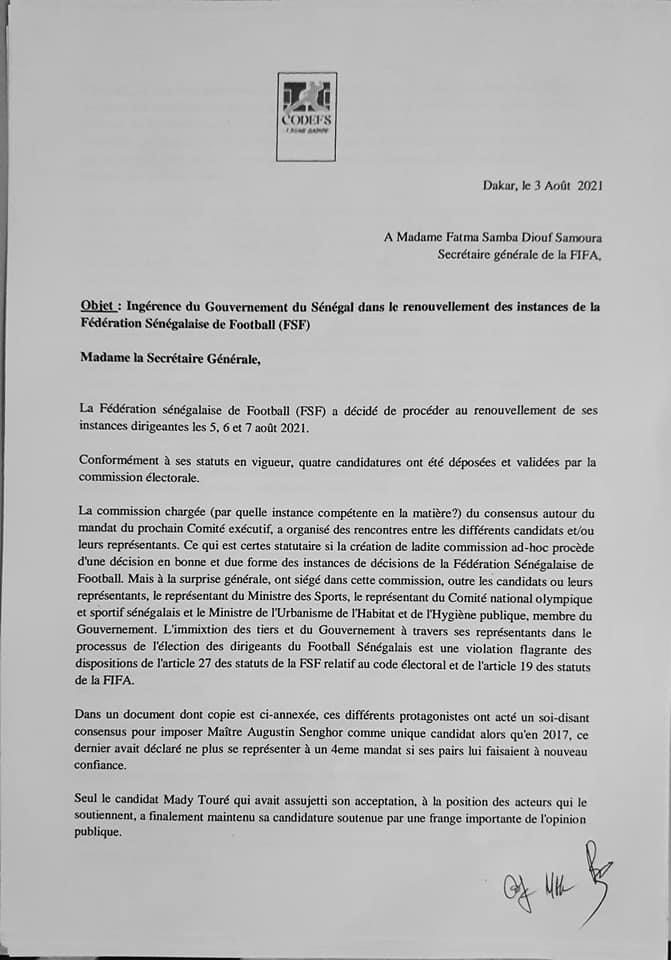 Renouvellement des instances de la FSF : Le Comité de défense du Football Sénégalais interpelle la FIFA