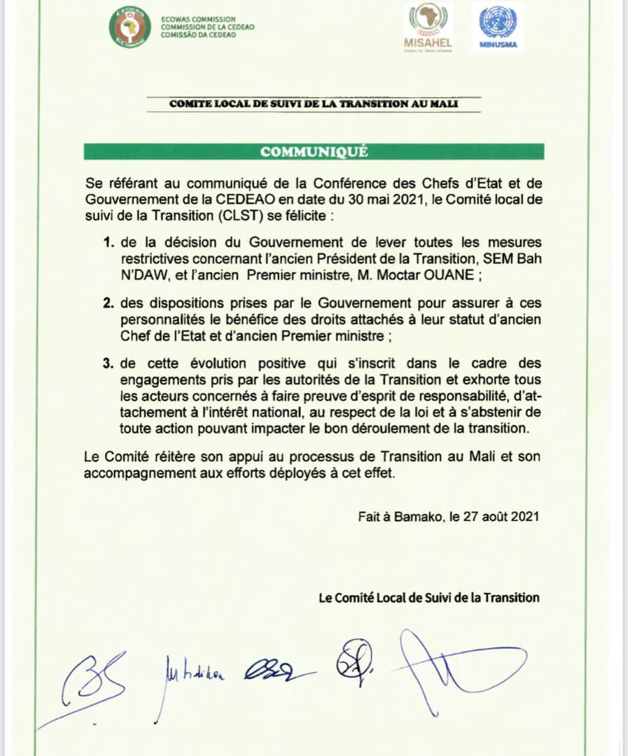 Mali : Bah N'daw et Moctar Ouane désormais  libres (officiel)