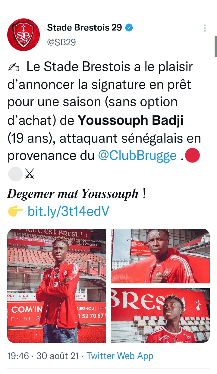 Youssouph Badji prêté à Brest "sans option d'achat"