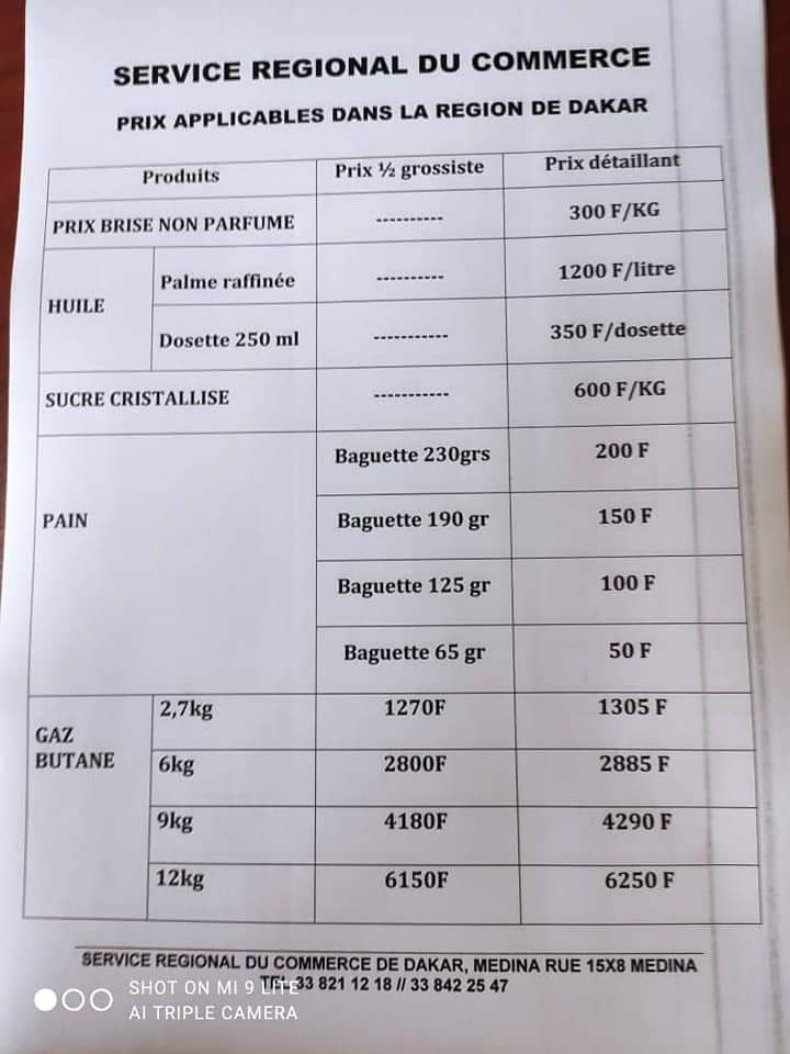 Le ministre du Commerce fixe les prix de l'huile, du sucre du gaz...(document)