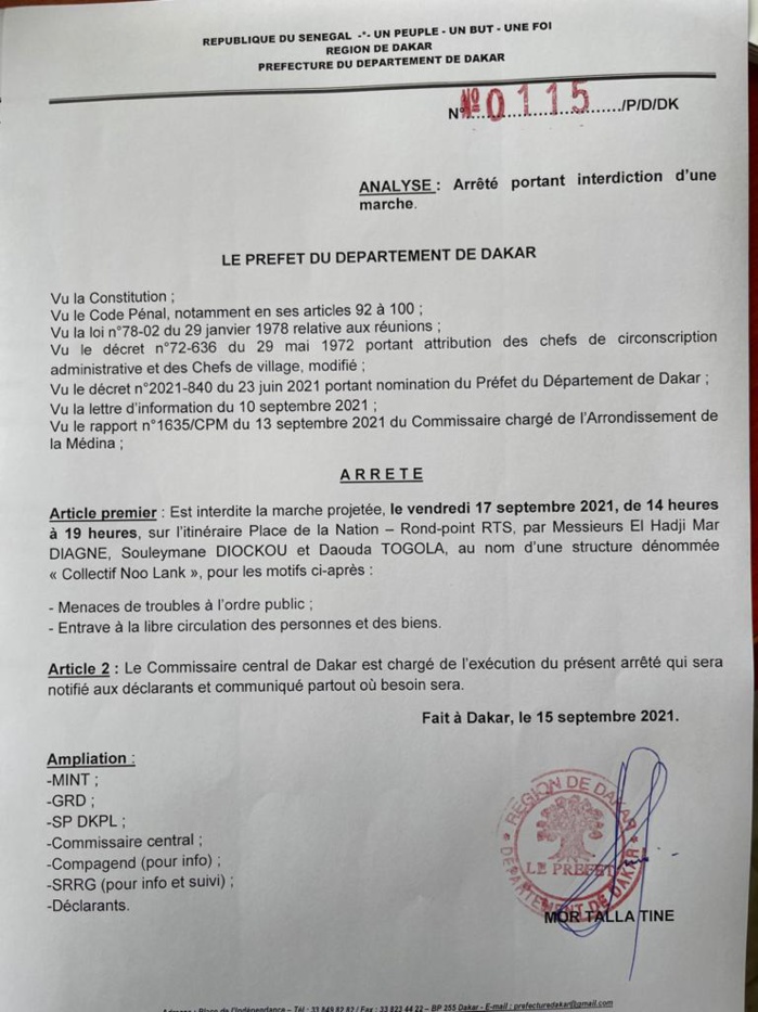 La manifestation contre la cherté de la vie encore interdite par le préfet de Dakar