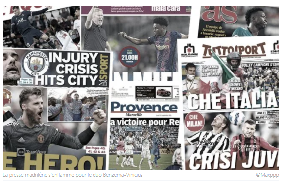 La presse madrilène s'enflamme pour le duo Benzema-Vinicius, le héros David De Gea met fin à une incroyable série avec Manchester United