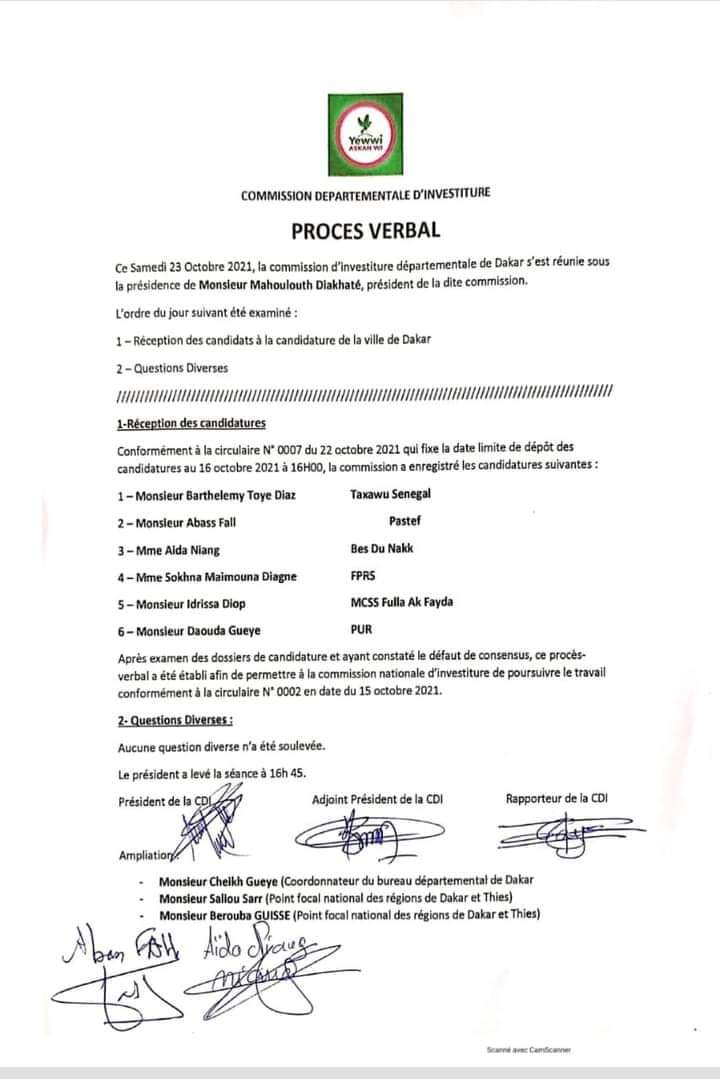 Mairie de Dakar : la commission d'investiture de Yewwi Askan Wi enregistre 6 candidatures sans celle de Soham Wardini