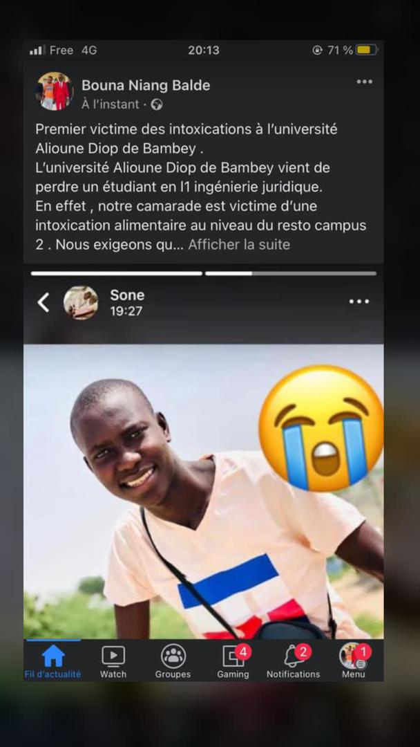 Décès d’un étudiant de l’Université Bambey: ses camarades parlent d’intoxication alimentaire