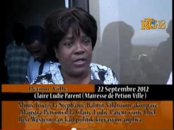 Calire Lydie Parent, ancienne maire de Pétionville, le 22 septembre 2012. capture d'écran Youtube