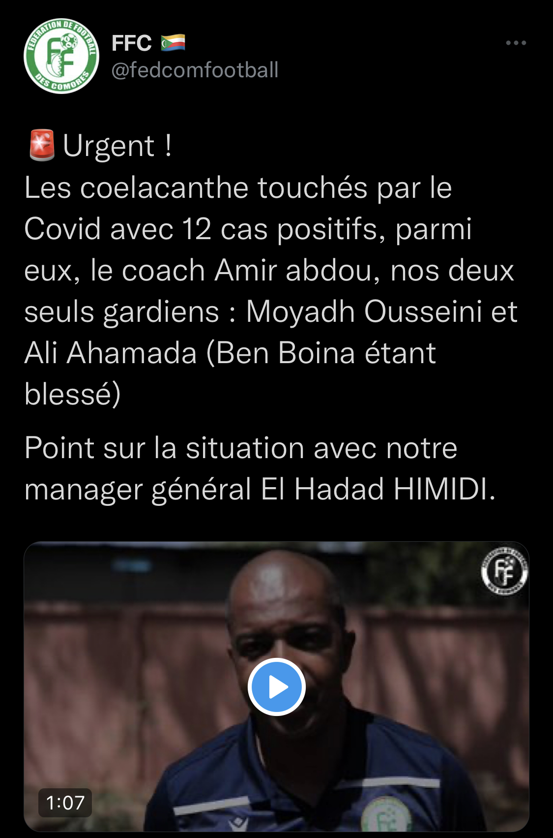 Les Comores décimés par 12 cas positifs à 48 heures du 8e de finale contre le Cameroun