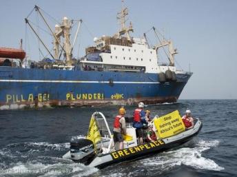 Des activistes de Greenpeace avaient entrepris des actions contre l'Oleg Naydenov au Sénégal, en février 2012. Greenpeace.org
