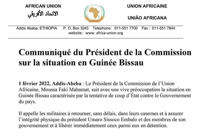 Tentative de coup d’état en Guinée-Bissau: l’Union Africaine suit le pas de la CEDEAO