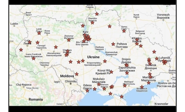 Les villes avec des étoiles ont été attaquées