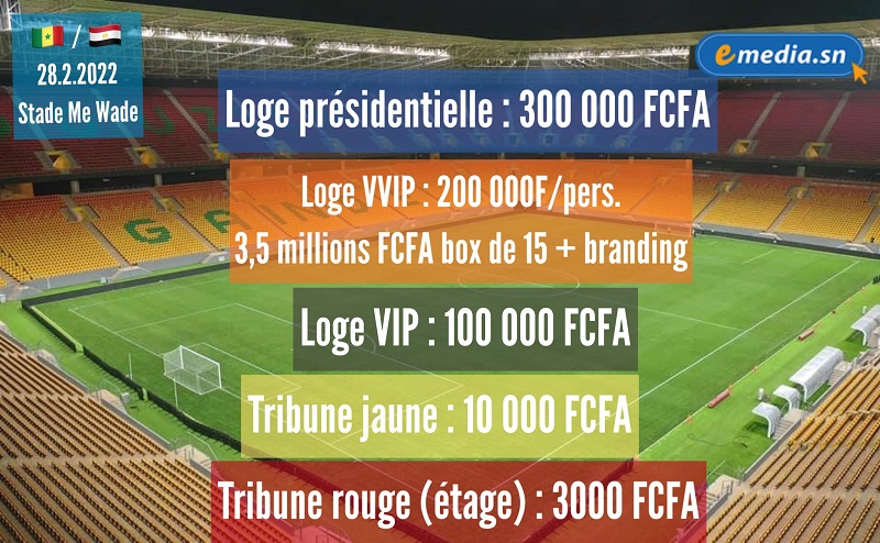 Sénégal – Egypte du 29 mars: les tarifs de la billetterie vont de 3000 frs à 300 mille frs
