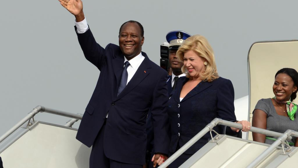 Le président ivoirien est rentré à Abidjan, après une convalescence en France, le 2 mars 2014. AFP PHOTO / ISSOUF SANOGO