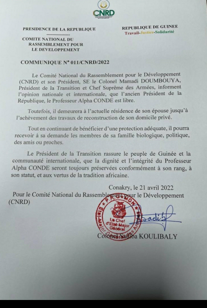 Guinée : le Président de la Transition annonce la libération de Alpha Condé