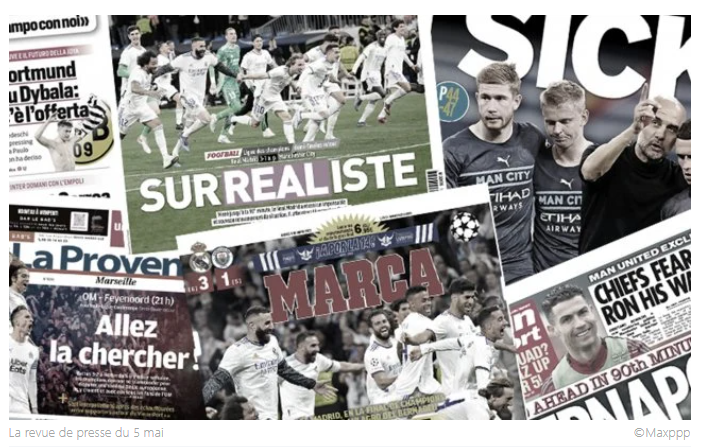 La presse anglaise dévastée après la terrible élimination de City, le Real de Benzema célébré partout en Europe