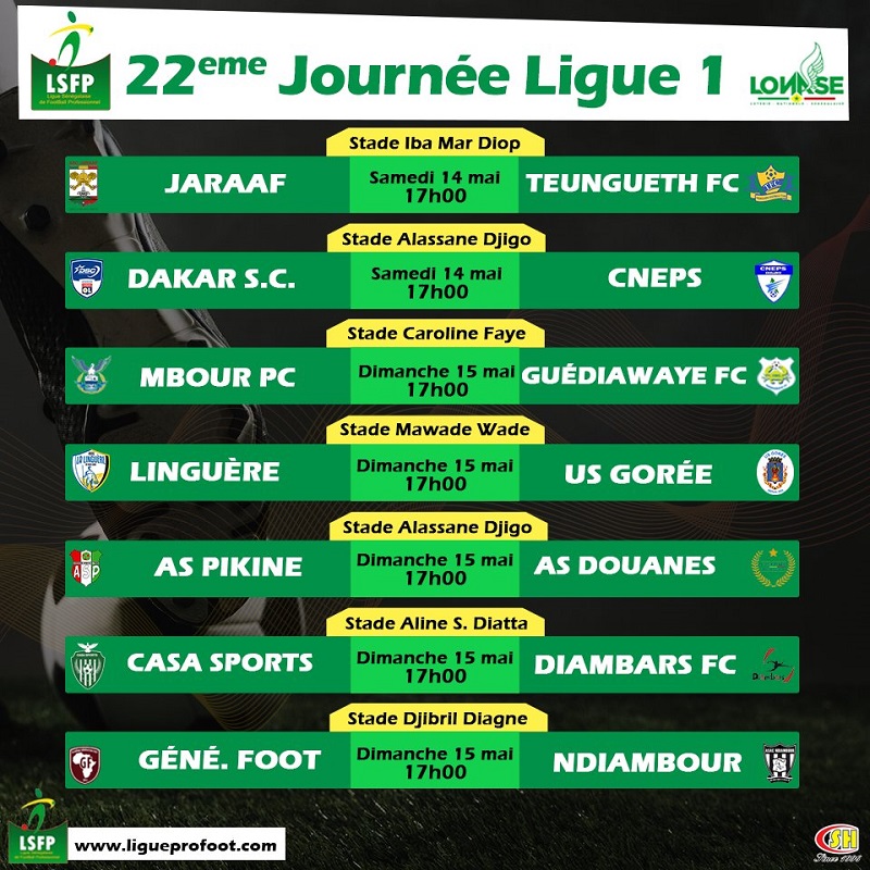 ​Ligue 1 : le Jaraaf lorgne la première place, Casa Sports défie Diambars