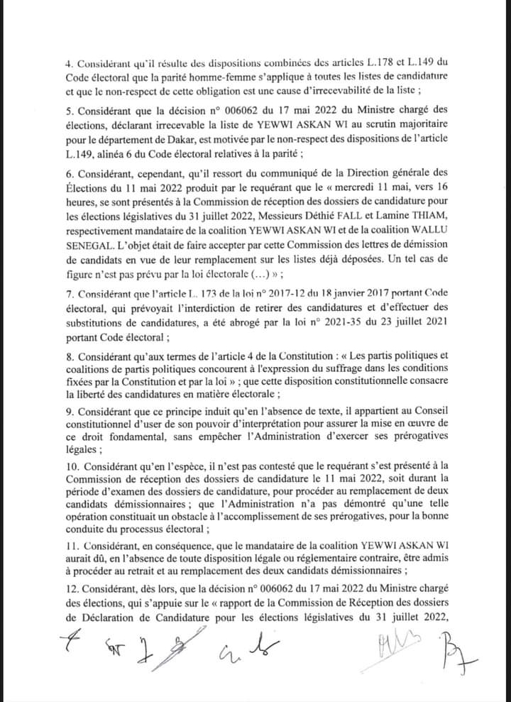 Le Conseil constitutionnel autorise YAW à remplacer les candidats qui se sont désistés (Document) 