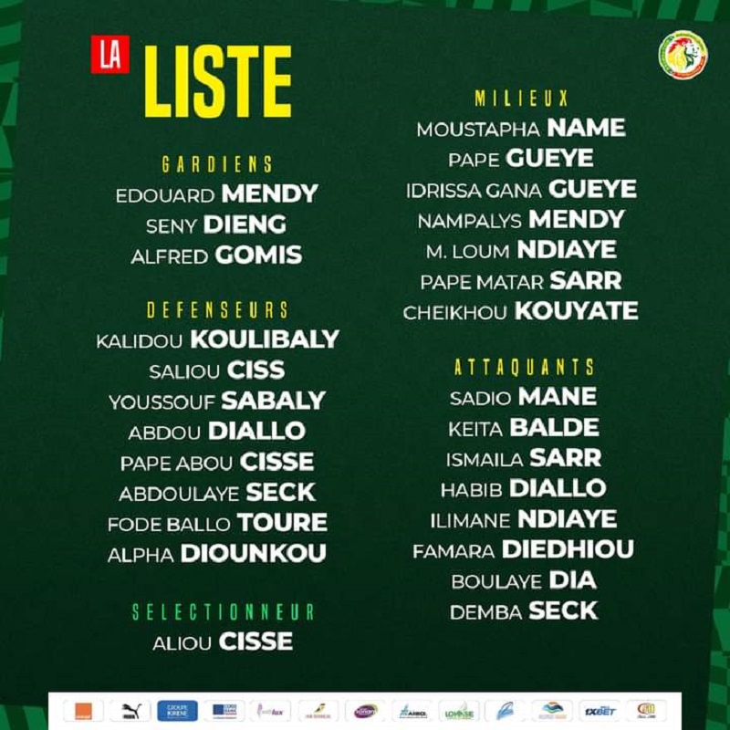 Eliminatoires CAN 2023: Aliou Cissé convoque 26 joueurs dont Demba Seck, Ilimane Ndiaye et Alpha Diounkou
