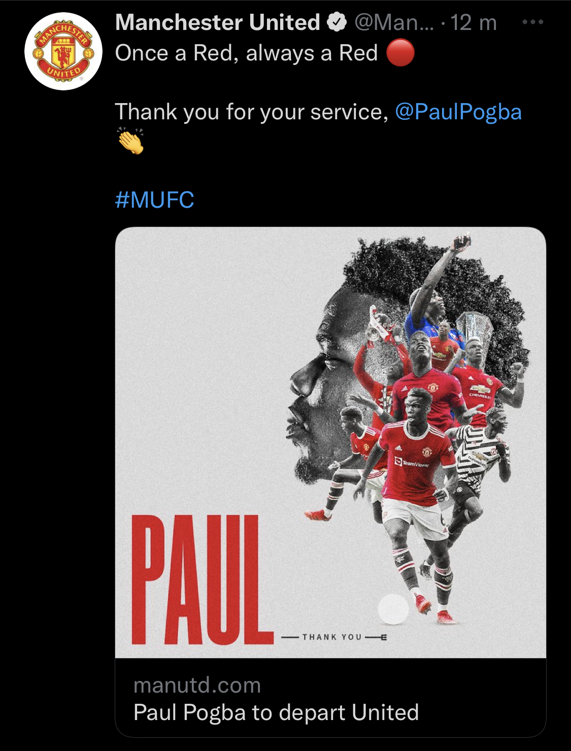 Manchester United annonce le départ de Paul Pogba