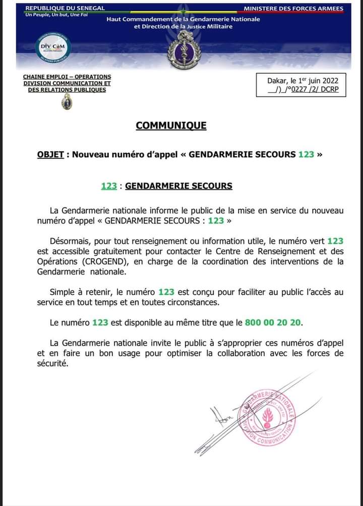 Insécurité : la Gendarmerie annonce la mise en service du numéro d'appel « 123 »