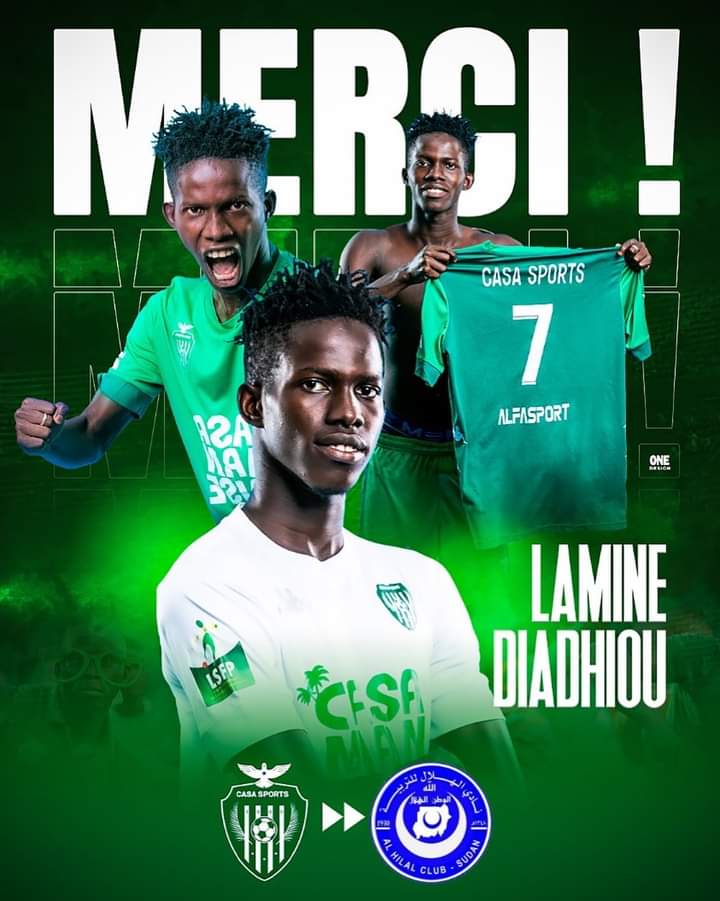Le Casa Sports annonce le transfert de Lamine Diadhiou à Al Hilal au Soudan