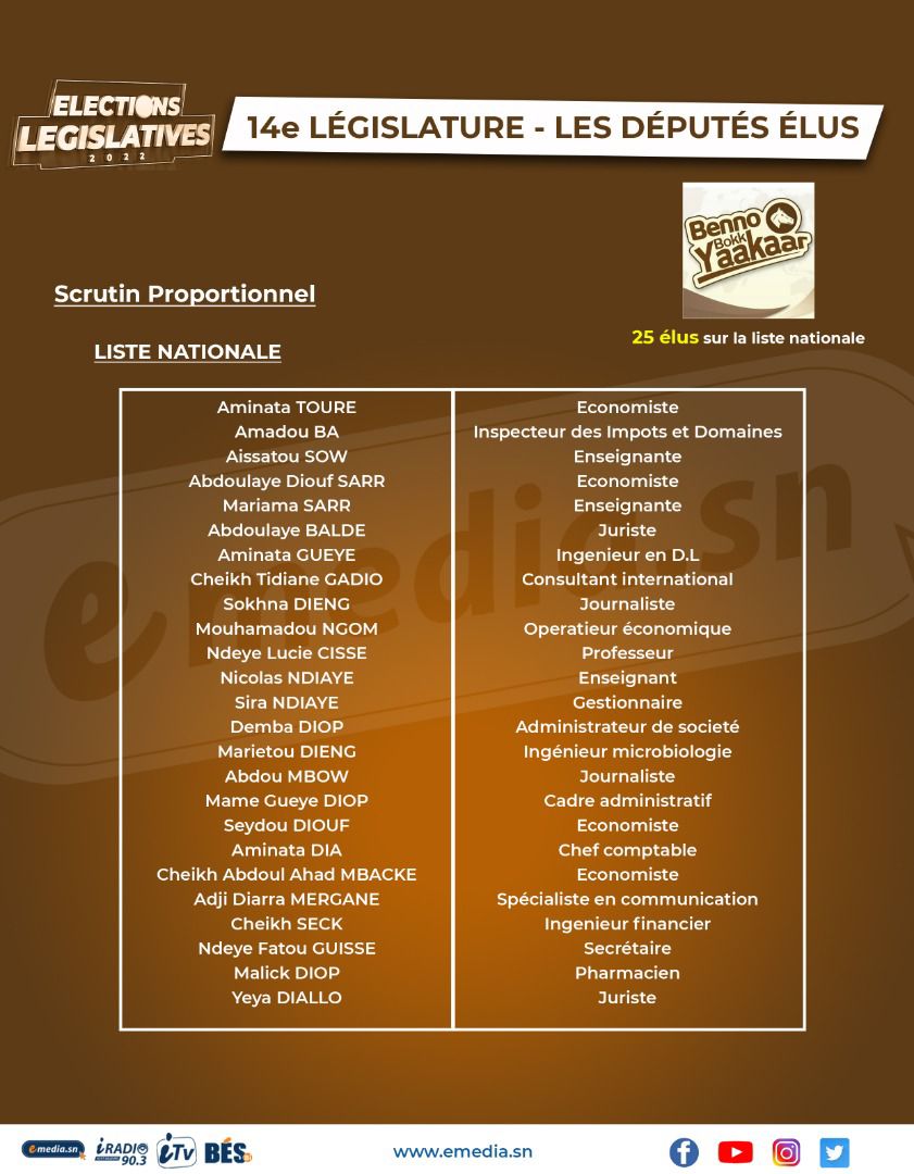 Assemblée nationale: Les noms et professions des députés de la 14e législature