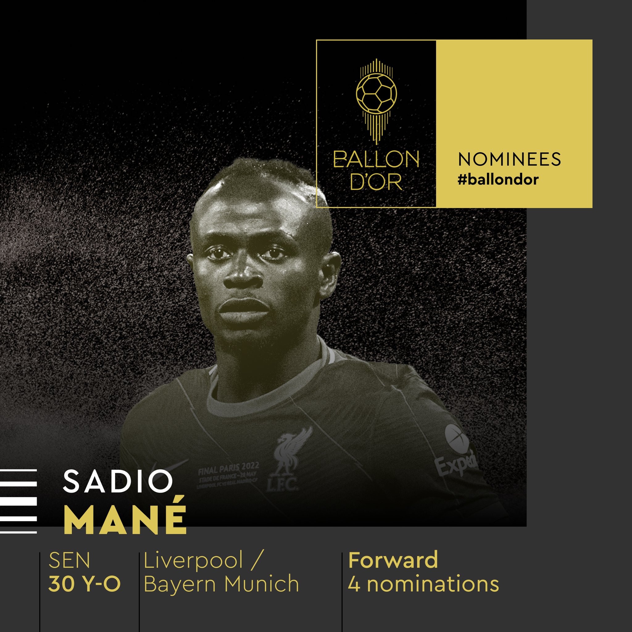 La liste des 30 nommés pour le Ballon d’Or 2022… avec Sadio Mané, sans Neymar et Messi