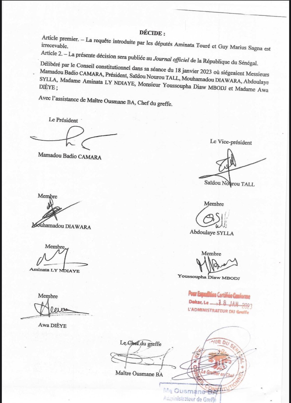 Question d'actualité: le Conseil constitutionnel rejette la requête Guy-Mimi Touré