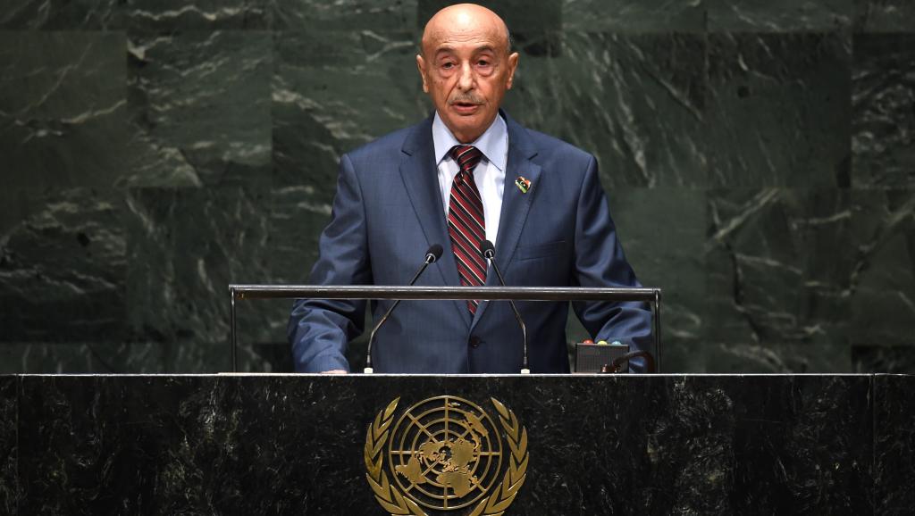 Agila Saleh Essa Gwaider, président de la Chambre des représentants de Libye, le 27 septembre à la 69e session de l'Assemblée générale de l'ONU à New York. AFP PHOTO / Timothy A. CLARY