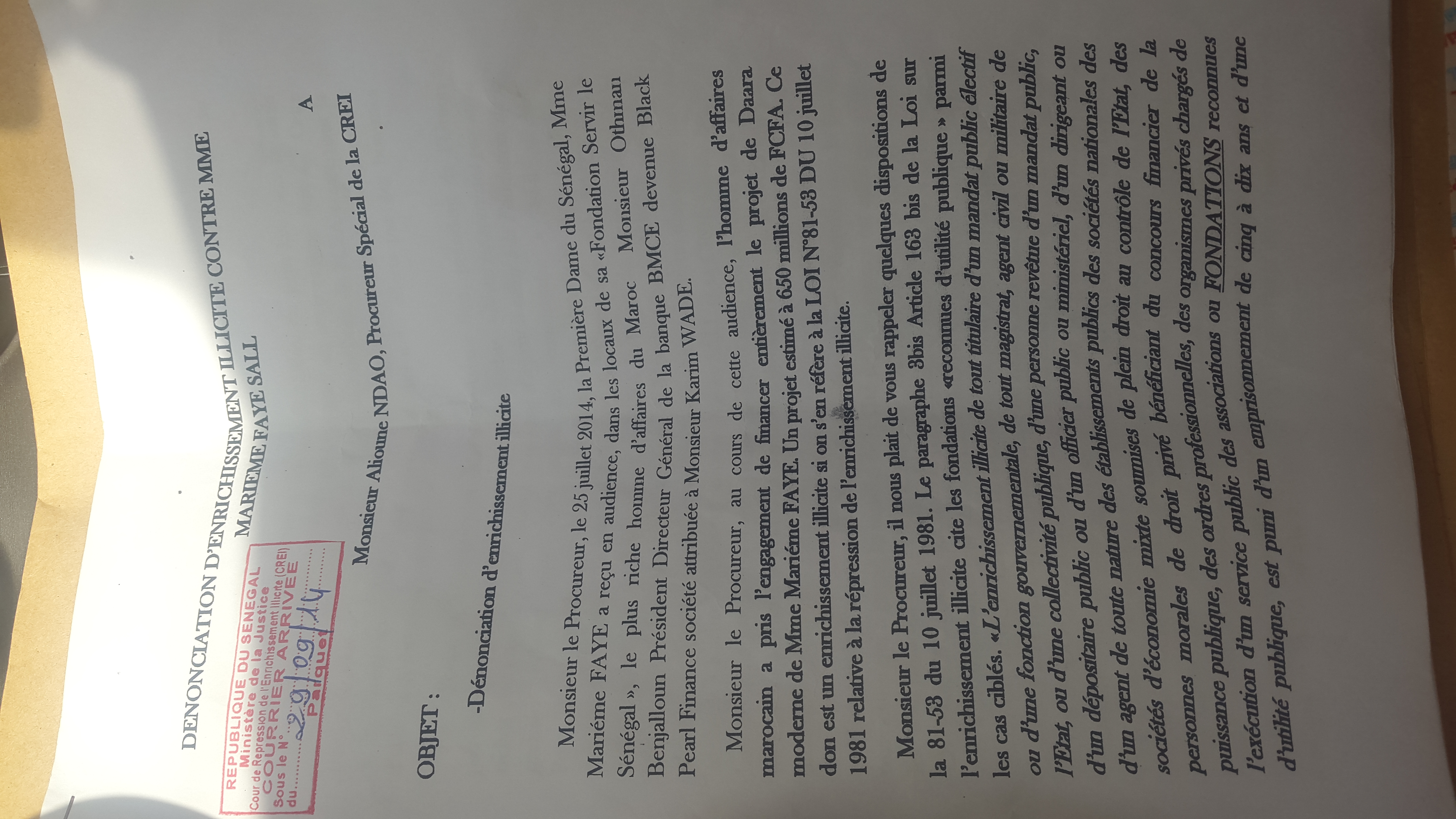Dernière minute:  la CREI  a reçu la plainte contre Marème Faye Sall (Vidéo et documents)