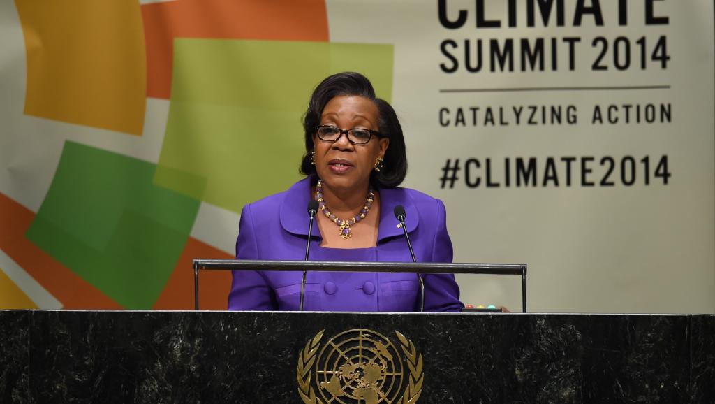 La présidente Catherine Samba-Panza s'est exprimée sur la situation de la RCA lors de l'assemblée générale de l'ONU, le 23 septembre 2014. AFP PHOTO / Timothy A. CLARY
