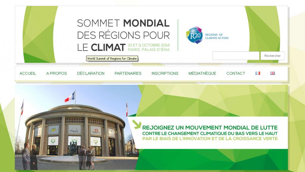 Sommet mondial des régions pour le climat (capture d'écran) http://regions-climate.org/fr/
