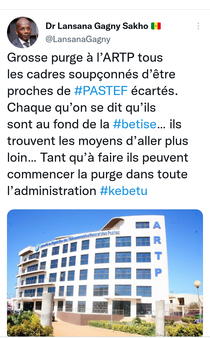 ARTP: tous les cadres soupçonnés d'être du Pastef sont "écartés", selon Lansana Gagny Sakho