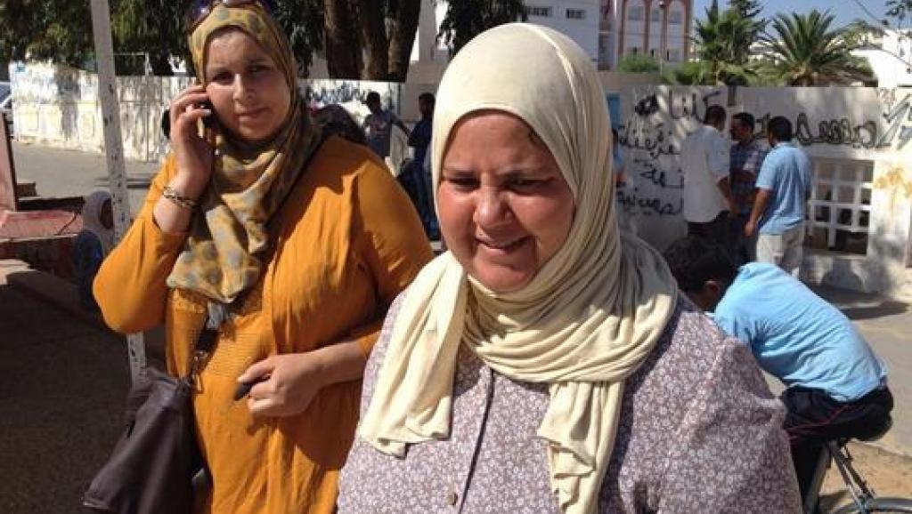 Sidi Bouzid, le 20 octobre 2014. Mbarka Brahmi, veuve du député Mohamed Brahmi assassiné en juillet 2013, est candidate Front populaire (gauche nationaliste) à Sidi Bouzid.