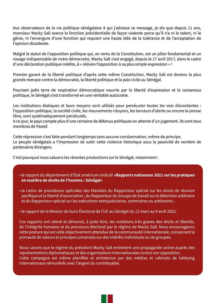 Victime de « répression » et de « violence » avec ses militants, Sonko saisit la communauté internationale