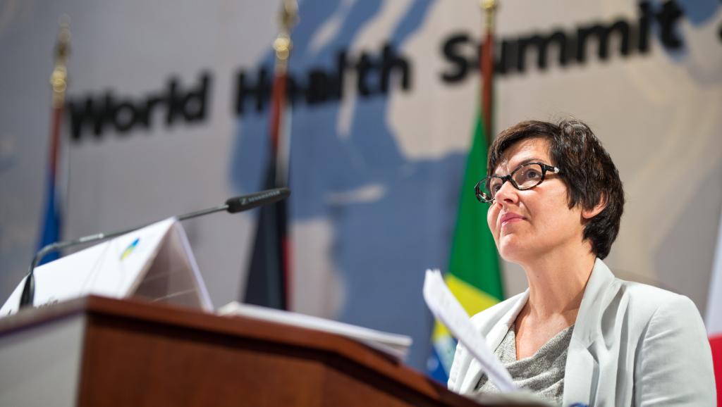 Annick Girardin, secrétaire d'Etat française au Développement et à la Francophonie, lors du sommet mondial de la santé, le 20 octobre à Berlin. AFP PHOTO / DPA / BERND VON JUTRCZENKA /GERMANY OUT