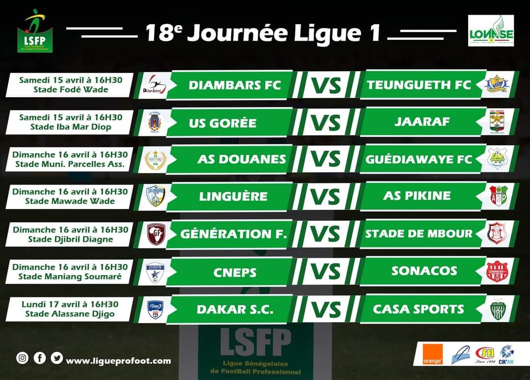 Ligue 1 : Diambars joue gros face à TFC, derby dakarois, US Gorée- Jaraaf