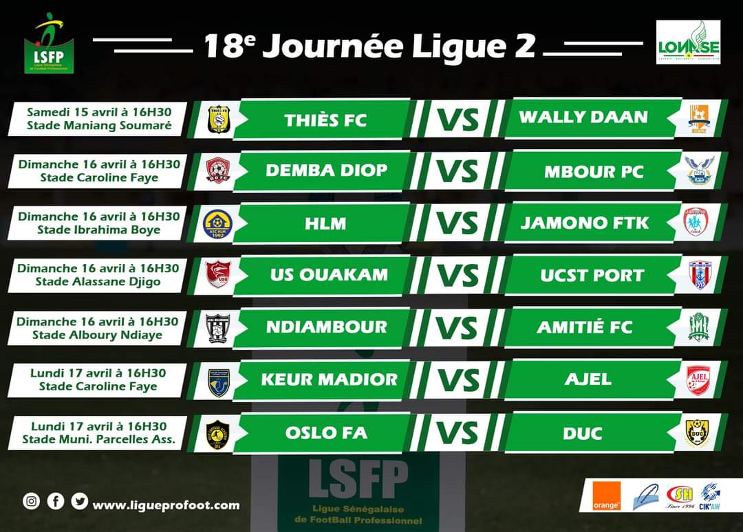 Ligue 2 : derby Thiès FC - Wally Daan, HLM Dakar défie le leader Jamono Fatick