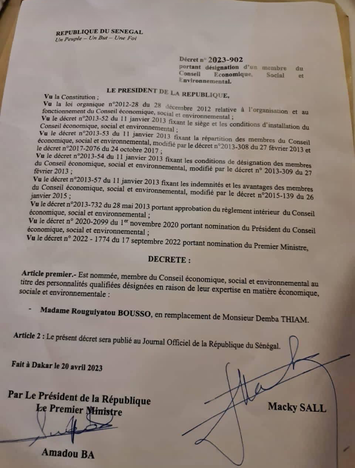 Petit changement au niveau du CESE de Idrissa Seck