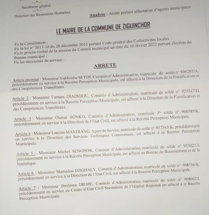 Ziguinchor : Ousmane Sonko affecte plusieurs agents (document)