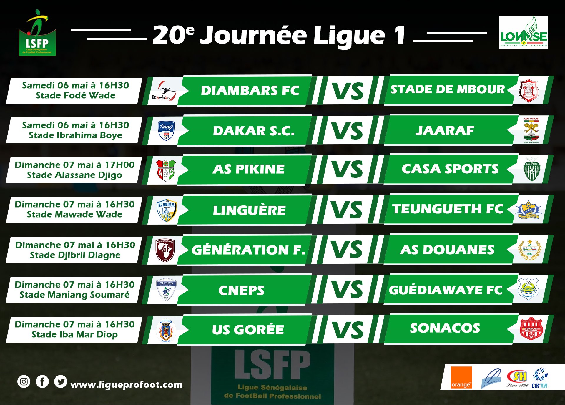 Ligue 1 : le derby Stade de Mbour – Diambars, choc de la 20e journée